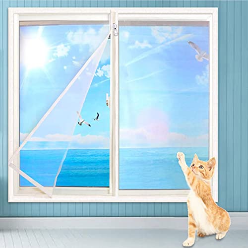 DG Catiee Katzen-Sicherheits-Netz-Fensterschutz, Anti-Mücken-Fliegengitter, Katzen-Balkon-Netz, staubdichter Reißverschluss, selbstklebend, wiederverwendbar, 150 x 200 cm, weißes Netz-A) von DG Catiee