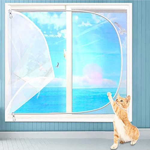 DG Catiee Katzen-Sicherheits-Netz-Fensterschutz, Anti-Mücken-Fliegengitter, Katzen-Balkon-Netz, staubdichter Reißverschluss, selbstklebend, wiederverwendbar, 90 x 150 cm, weißes Netz-C) von DG Catiee