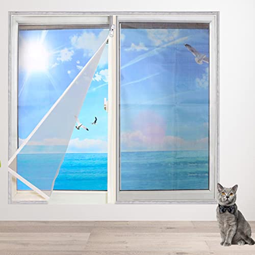 DG Catiee Katzen-Sicherheits-Netz-Fensterschutz, Anti-Mücken-Fliegengitter, Katzen-Balkonnetz, staubdichter Reißverschluss, selbstklebend, wiederverwendbar, 100 x 120 cm, graues Netz-A) von DG Catiee