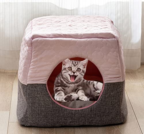 DG Catiee Katzenhöhle, Iglu, kleines Hundebett, 3-in-1, beruhigendes Katzenbett, Hundesofa, warmes Schlafkissen, faltbar, waschbares Haustierbett für Katzen und Hunde (37 x 33 x 30 cm, Rosa) von DG Catiee