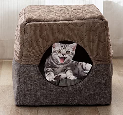 DG Catiee Katzenhöhle, Iglu, kleines Hundebett, 3-in-1, beruhigendes Katzenbett, Hundesofa, warmes Schlafkissen, faltbar, waschbares Haustierbett für Katzen und Hunde (37 x 33 x 30 cm, braun) von DG Catiee