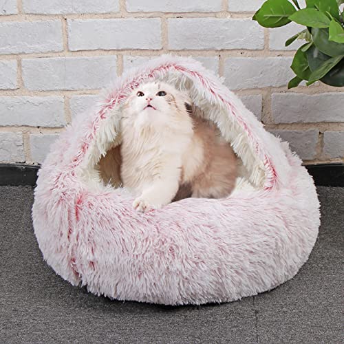 DG Catiee Katzenhöhle, kleines Hundebett, beruhigender Katzenschlafsack, flauschig, warmes Katzen-Iglu-Bett für Innenbereich, Katzen, Welpen, kleine Hunde (Plüsch-50 cm, Rosa) von DG Catiee