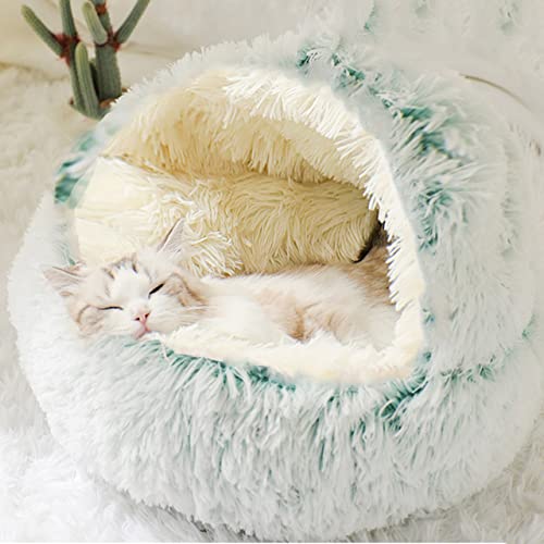 DG Catiee Katzenhöhle, kleines Hundebett, beruhigender Katzenschlafsack, flauschig, warmes Katzen-Iglu-Bett für Innenbereich, Katzen, Welpen, kleine Hunde (Plüsch-50 cm, grün) von DG Catiee