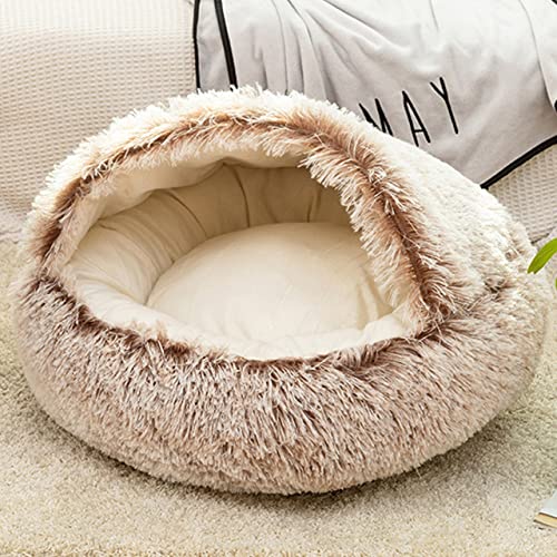 DG Catiee Katzenhöhle Bett 2-in-1 Versteck Haustier Schlafsack für Katzen beruhigendes Bett Rutschfest Waschbar Hundebett Kleine Winter Warm Katze Kissen (35 cm, Samtkaffee) von DG Catiee