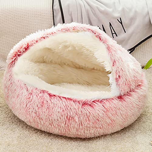 DG Catiee Katzenhöhle Bett 2-in-1 Versteck Haustier Schlafsack für Katzen Beruhigendes Bett Rutschfest Waschbar Hundebett Klein Winter Warm Katzenkissen (40 cm, Plüsch Pink) von DG Catiee