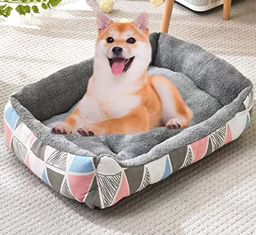 DG Catiee Weiches Hundebett, mittlere rechteckige Hundebett-Matratze, Nackenrolle, Haustierbett, Kissen, rutschfest, waschbar, beruhigendes Katzenschlafbett (3XL, 90 x 70 cm, Muster-A) von DG Catiee