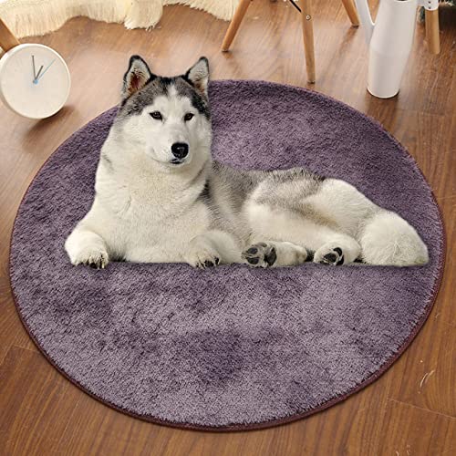 Extra große, runde Hundematte, ultraweiche, kurze Plüsch-Hundebett-Matratze, Hunde-Kühlkissen, rutschfest, Kunstfell-Teppich, Bodenschutz (100 cm, Lila-Grau) von DG Catiee