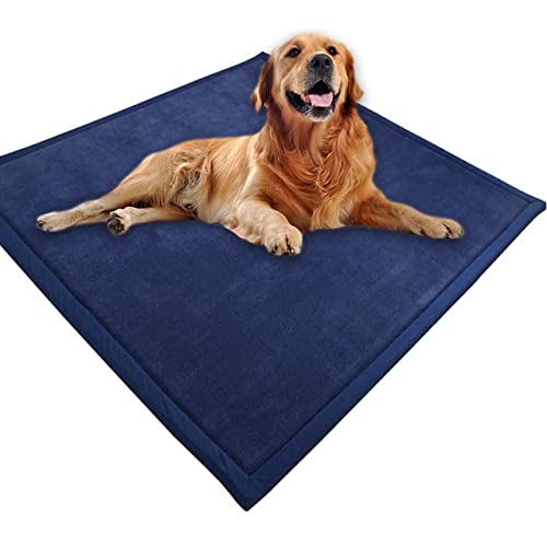 Großes Hundebett, Haustiermatte, weicher warmer Korallensamt, rutschfester Teppich, beruhigend, für den Innenbereich, waschbar, 130 x 100 cm, Marineblau von DG Catiee