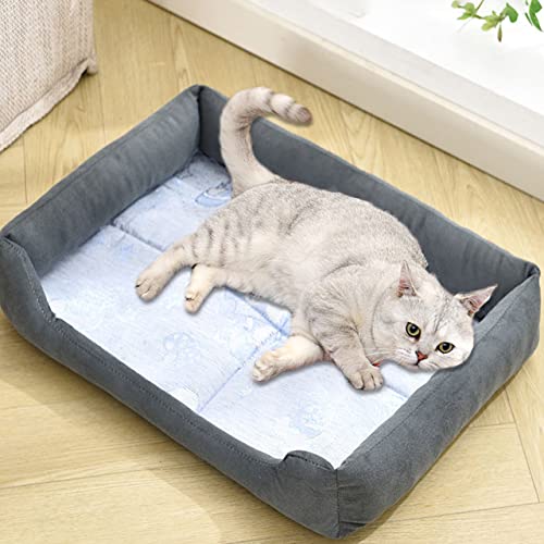 Hundebett, mittelgroß, klein, Bambus-Matte, beruhigendes Katzenschlafbett, selbstkühlendes Eisseidebett, atmungsaktiv, waschbar, Katzen-Hundebett, Matratze (70 x 55 cm, dunkelgrau) von DG Catiee