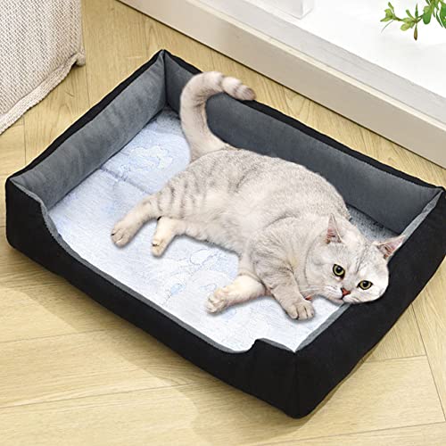 Hundebett, mittelgroß, klein, Bambus-Matte, beruhigendes Katzenschlafbett, selbstkühlendes Eisseidebett, atmungsaktiv, waschbar, Katzen-Hundebett-Matratze (90 x 70 cm, schwarz) von DG Catiee