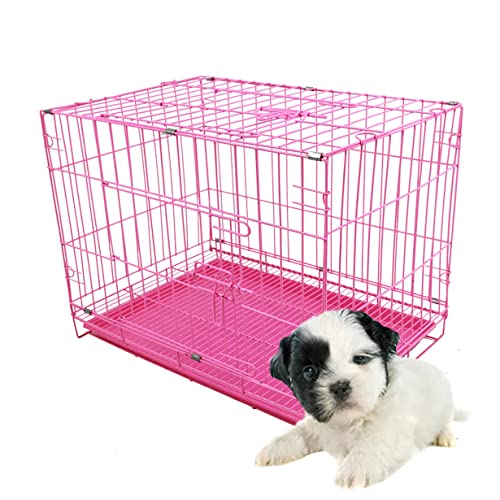 Hundekäfig für kleine Hunde, faltbar, langlebig, Metalldraht, Trainingskäfig für Welpen, Kätzchen, Kaninchen, kleine Haustiere (35 cm, XS, Rosa) von DG Catiee