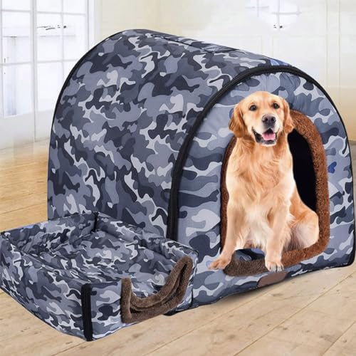 Luxuriöse Hundehütte, Größe XL, extra groß, Haustier, Katzenhöhle, Zwinger für kleine, mittelgroße Hunde, Katzen, für drinnen und draußen, waschbar (60 x 48 x 43 cm, F) von DG Catiee