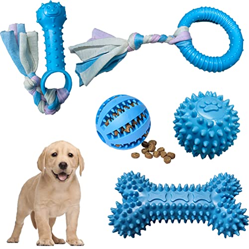 Welpenspielzeug zum Zahnen, DGAGRCHEW Welpen Kauspielzeug für kleine Hunde, Leckerli Hundespielzeug für kleine Hunde, Spielzeug mit Seil, Blau, 5 Stück von DGAGRCHEW