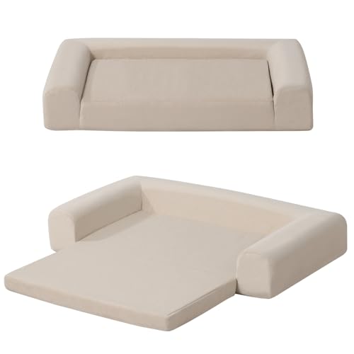 DGBAOBEI Haustierbett, 2-in-1-Katzenbett, ausklappbar, Welpen-Sofa, Samtstoff, Haustiermatte für Katzen und Welpen, Beige von DGBAOBEI