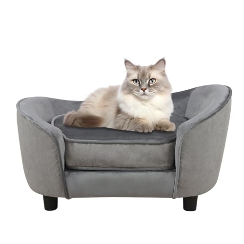 dgbaobei Haustiersofa, Samt- und Leinenstoff, Haustier-Couch-Stuhl mit abnehmbarem und waschbarem Kissen für kleine Hunde, Katzen (66,5 x 40,6 x 36,8 cm), Hellgrau von DGBAOBEI