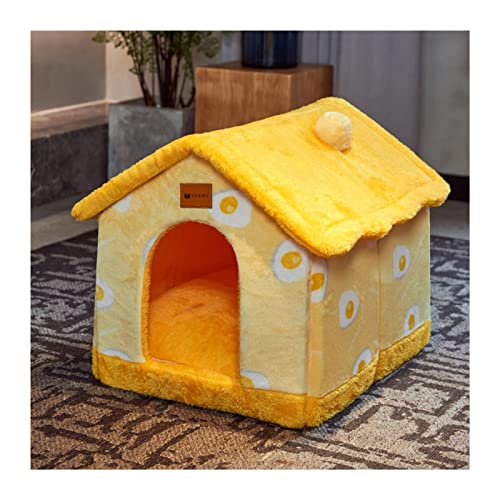 DGOINGPI Hundebett Abnehmbares Katzenbett, Haushütte, Nest, Haustiernest, Katzendecke, Hundebett, Winter, warmes Hundehaus-Kissen Katzenbett(Yellow Egg,L) von DGOINGPI