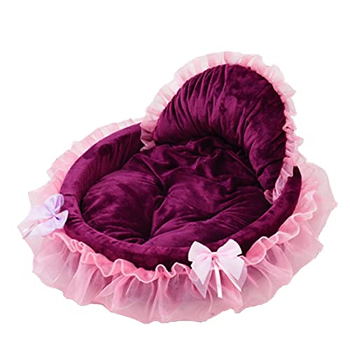 DGOINGPI Hundebett Cat Doghouse Teddy Bichon Lace Princess House Four Seasons General Pet Products Hundebett Sofa Katzenbett(Burgundy,Large 53 48CM) von DGOINGPI