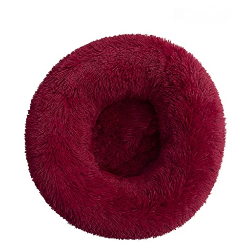 DGOINGPI Hundebett Donut Hundebett für kleine Hunde, mittelgroß & Großes, Anti-Angst-Hundebett, weiches, Flauschiges, beruhigendes Katzenbett Katzenbett(Burgundy,100cm-39.3inch) von DGOINGPI