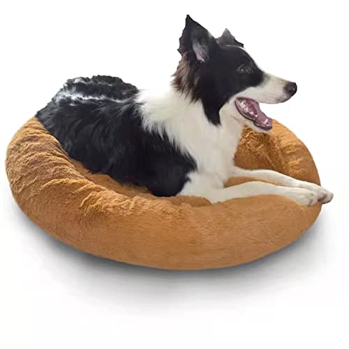 DGOINGPI Hundebett Donut Hundebett für kleine Hunde, mittelgroß & Großes, Anti-Angst-Hundebett, weiches, Flauschiges, beruhigendes Katzenbett Katzenbett(Tea Brown,120cm-47.2inch) von DGOINGPI