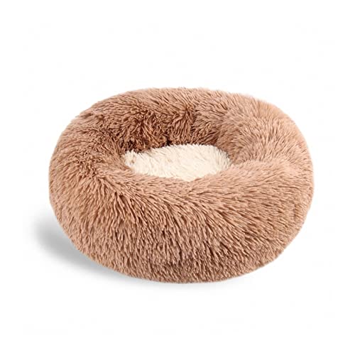 DGOINGPI Hundebett Doppelfarbiges, rundes Haustierbett, Langer, Flauschiger, waschbarer Zwinger Kelvet, Katzenhaus, Chihuahua-Hundekorb Katzenbett(Brown,Diameter 90CM) von DGOINGPI