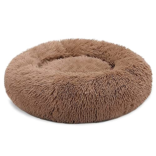 DGOINGPI Hundebett Haustier-Hundebett, superweiche Hundehütte, rund, Flauschiges Katzenhaus, warmes, bequemes Schlafkissen, Matte, Sofa Katzenbett(Coffee,M-60CM) von DGOINGPI