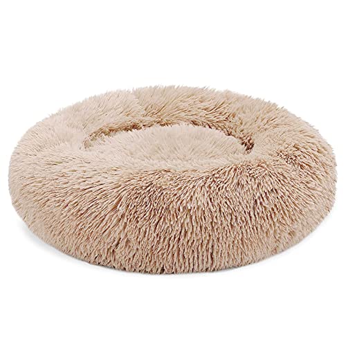 DGOINGPI Hundebett Haustier-Hundebett, superweiche Hundehütte, rund, Flauschiges Katzenhaus, warmes, bequemes Schlafkissen, Matte, Sofa Katzenbett(Khaki,L-70CM) von DGOINGPI