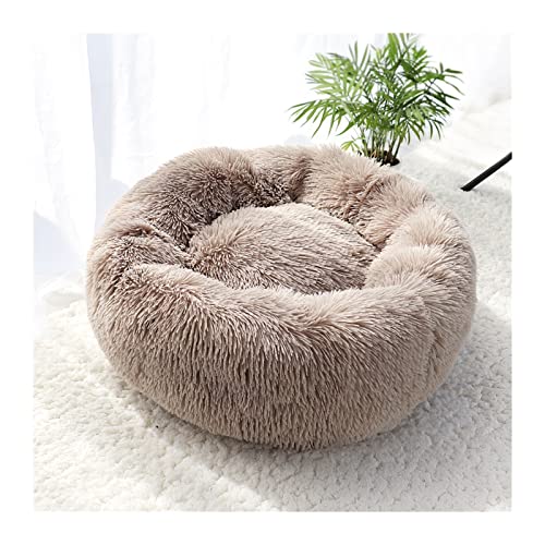 DGOINGPI Hundebett Haustier-Hundebett-Matte Hundebett-Decke Langer Plüsch-Katze-Hundebett-Sofa-Schlafsack-Zwinger Katzenbett(Brown,Diameter 100cm) von DGOINGPI