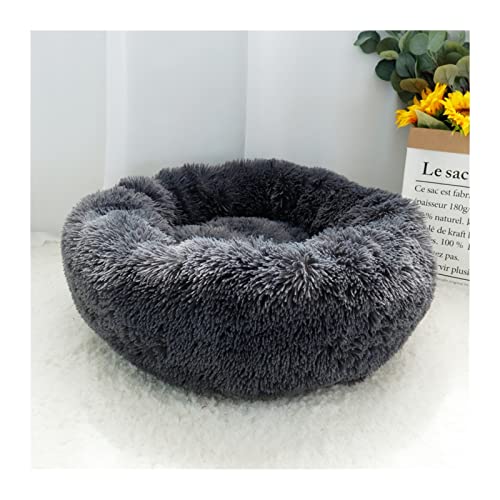 DGOINGPI Hundebett Haustier-Hundebett-Matte Hundebett-Decke Langer Plüsch-Katze-Hundebett-Sofa-Schlafsack-Zwinger Katzenbett(Dark Gray,Diameter 70cm) von DGOINGPI