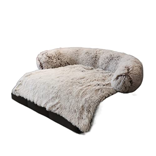 DGOINGPI Hundebett Haustier-Hundeschlafsofa, weicher, waschbarer Teppich, warmes Katzenkissen, Kissen für Sofas, Auto-Bodenschutz Katzenbett(White Brown-with Zip,105x95x15) von DGOINGPI