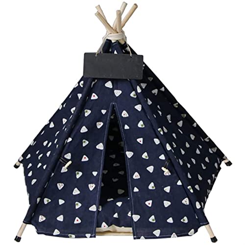 DGOINGPI Hundebett Haustier-Tipi-Haustierbett mit dickem Kissen, Tafel, Hundezelt für mittelgroße kleine Hunde und Katzen Katzenbett(Navy,40X40X50CM) von DGOINGPI