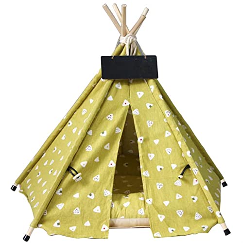 DGOINGPI Hundebett Haustier-Tipi-Haustierbett mit dickem Kissen, Tafel, Hundezelt für mittelgroße kleine Hunde und Katzen Katzenbett(Yellow,60X60X70CM) von DGOINGPI