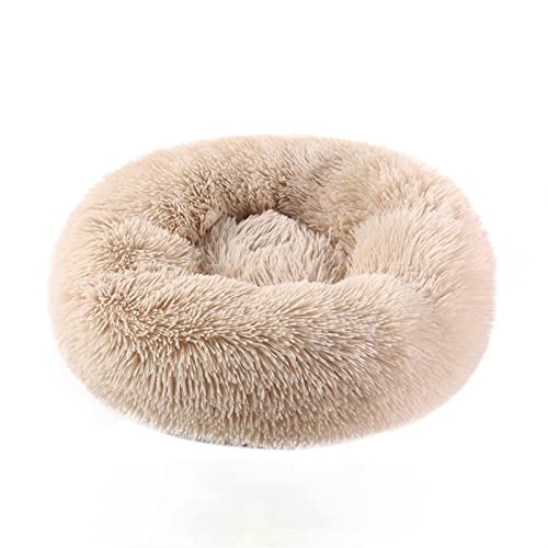 DGOINGPI Hundebett Hundebett, Katzenhaus, langes Plüsch-Haustierbett, beruhigende Betten, Haustierkorb, Hundehütte, rundes Kissen Katzenbett(Beige,L Diameter 70cm) von DGOINGPI