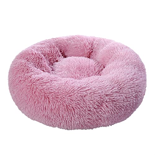 DGOINGPI Hundebett Hundebett, Katzenhaus, langes Plüsch-Haustierbett, beruhigende Betten, Haustierkorb, Hundehütte, rundes Kissen Katzenbett(Light pink,XS Diameter 40cm) von DGOINGPI