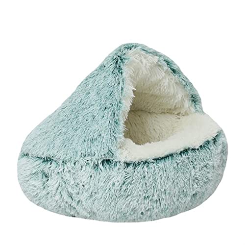 DGOINGPI Hundebett Hundebett, rundes Kissen, Katzenhaus, 2 in 1, Warmer Katzenkorb, Schlafsack, halb geschlossene Tasche für Welpen, kleine Katzen Katzenbett(Green Plush,50CM) von DGOINGPI