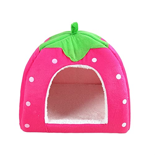 DGOINGPI Hundebett Hundebett Faltbares Hundekatzenhaus Erdbeerförmige Hundehütte Niedlicher Welpe Kätzchen Weiches Bett Langlebig Katzenbett(Rose Red,XL) von DGOINGPI