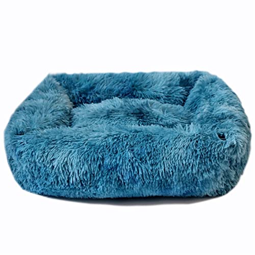 DGOINGPI Hundebett Hundebett Haus Weiche Lange Plüsch-Katzenmatte Quadratisches Katzenbett Haus Katzen Hundematte Winter Haustier Kissen Katzenbett(Colorful Blue,S-55x45x20cm) von DGOINGPI