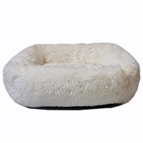 DGOINGPI Hundebett Hundebett Haus Weiche Lange Plüsch-Katzenmatte Quadratisches Katzenbett Haus Katzen Hundematte Winter Haustier Kissen Katzenbett(White,L-80x70x18cm) von DGOINGPI