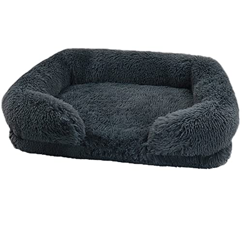 DGOINGPI Hundebett Hundebett Plüsch Haustierbett Winter verdicktes Kissen Hunde Schlafbetten und Sofa Hundematte Katzenbett(Black,L(75X50X14cm)) von DGOINGPI