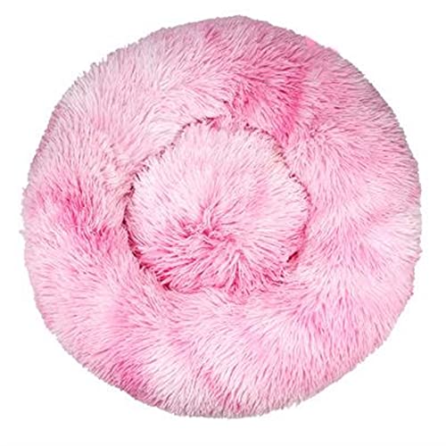 DGOINGPI Hundebett Hundebett Zwinger Runde Katze Winter Warmes Hundehaus Schlafsack Langer Plüsch Superweiches Haustierbett Katzenbett(Tie dye pink,40cm) von DGOINGPI