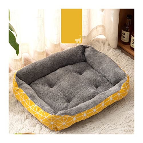 DGOINGPI Hundebett Hundebett aus Fleece, weiches Sofa, Katzenbett, rutschfeste Unterseite, Haustierliege für kleine, mittelgroße Hunde Katzenbett(Yellow Geometry,S 50x40cm) von DGOINGPI