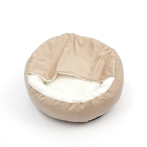 DGOINGPI Hundebett Hundebett mit Kapuzendecke, Winter, warm, wasserdicht, schmutzabweisend, für Katzen, Welpen, Haus, Kuscheltier Katzenbett(Beige,L - Diameter 70cm) von DGOINGPI