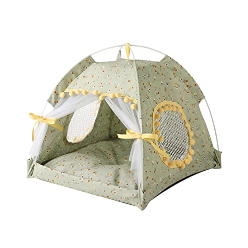 DGOINGPI Hundebett Hundebetten Haustierhütte Katzennest Prinzessin Kissen Reisekatzenzelt Hundebett im Freien Katzenbett(Avocado Green,35x35x32CM-S) von DGOINGPI