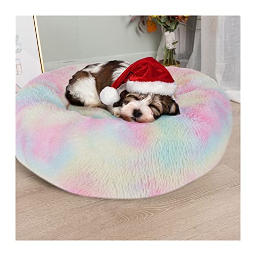 DGOINGPI Hundebett Hundekissenbett Haustiersofa für Katzenhundehausbett Runde Katze Winter warmes Bett Haustierbetten Katzenbett(Nest-Rainbow Color,100cm) von DGOINGPI