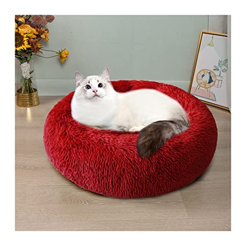 DGOINGPI Hundebett Hundekissenbett Haustiersofa für Katzenhundehausbett Runde Katze Winter warmes Bett Haustierbetten Katzenbett(Nest-red,100cm) von DGOINGPI