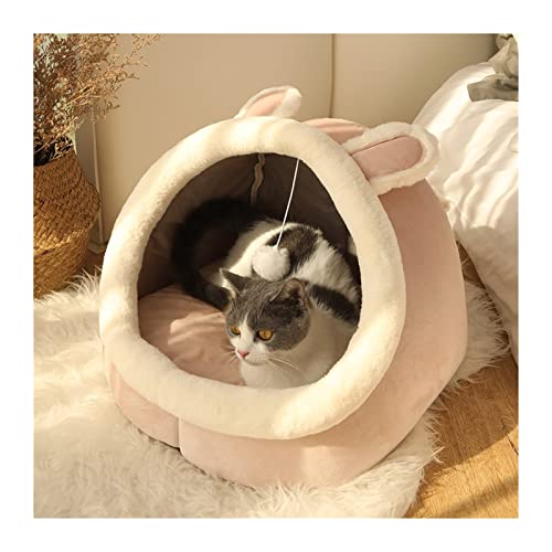 DGOINGPI Hundebett Katzenbett, Katzennest, Warmer Haustierkorb, gemütliches Kätzchen-Liegekissen, Katzenhaus, kleine Hundematte, Tasche Katzenbett(Pink Rabbit,L (48X45X37cm)) von DGOINGPI