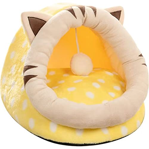 DGOINGPI Hundebett Katzenbett, Warmer Haustierkorb, gemütliches Kätzchen-Liegekissen, Katzenhauszelt, sehr weiche kleine Hundemattentasche Katzenbett(Yellow,(31X30X28cm)) von DGOINGPI