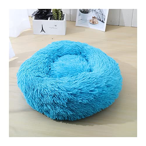 DGOINGPI Hundebett Katzenbett Hundebett Haus Zwinger Haustiermatten Weiche Lange Plüschmatte Haustier Warmes Korbkissen Katzenhaus Katzenbett(Blue,XS 40cm) von DGOINGPI