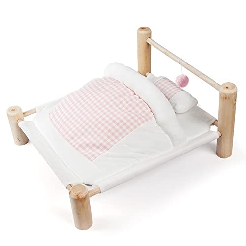 DGOINGPI Hundebett Katzenbett aus Holz, Liege, Hängematte, Winter, warme Katzendecke, süßes Kätzchen, Katzen, Haus, Haustiere, Betten, kleine Hunde Katzenbett(Pink) von DGOINGPI