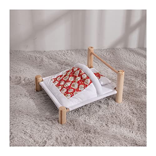 DGOINGPI Hundebett Katzenbett aus Holz, Liege, Hängematte, Winter, warme Katzendecke, süßes Kätzchen, Katzen, Haus, Haustiere, Betten, kleine Hunde Katzenbett(Red) von DGOINGPI