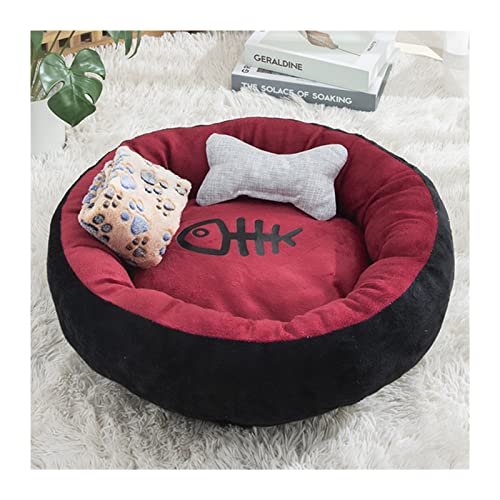 DGOINGPI Hundebett Katzenbett mit Fischgräten, rund, kurz, Plüsch, kleine Haustierhausmatte, Chihuahua-Zwinger für Heimtierbedarf Katzenbett(02,Inner 30cm) von DGOINGPI